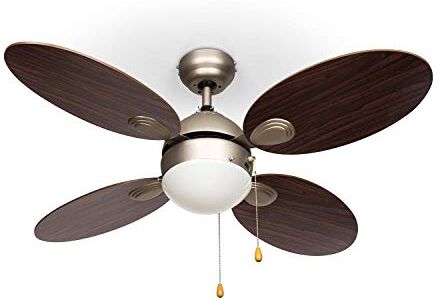 KLARSTEIN Valderama – ventilador de techo, 2 en 1: ventilador de techo con lámpara, 42" (107 cm) de diámetro, 4 aspas, caudal de 7.480 m³/h, 2 sentidos de giro, 3 velocidades, marrón oscuro