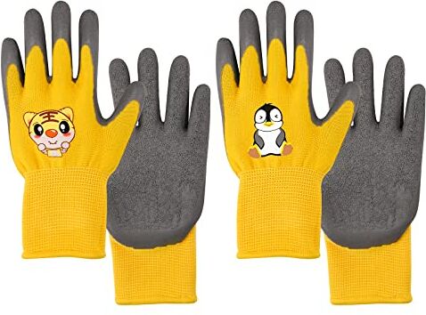 TSLBW 2 Pares Guantes de jardín para niños Poliéster Guantes de Trabajo para niños Prueba de Espinas Resistente a Cortes Anti-mordida Niño Amarillo Látex Guantes Protectores para Niñas Niños Edad 2-5