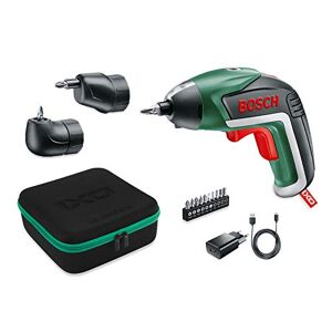 Bosch Home and Garden IXO Set Atornillador a batería Accesorios angular y excéntrico, 10 puntas para atornillar, cargador USB, estuche de espuma, 3.6 V, 1.5 Ah, Color Negro, Verde, Rojo