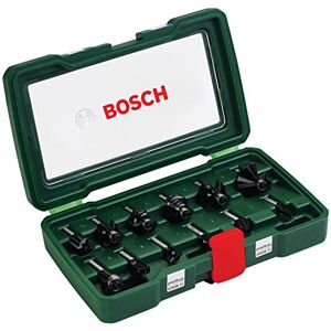 Bosch Set de 12 fresas de metal duro (para madera, vástago de 8 mm, accesorios para fresadora)