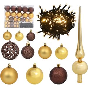 vidaXL Set de bolas de Navidad 61 pzas con pico 150 LED dorado bronce