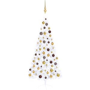 vidaXL Medio árbol de Navidad con luces y bolas blanco 180 cm