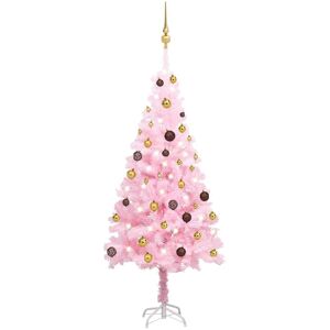 vidaXL Árbol de Navidad preiluminado con luces y bolas rosa 150 cm