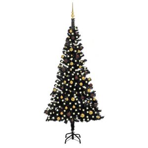 vidaXL Árbol de Navidad preiluminado con luces y bolas negro 240 cm