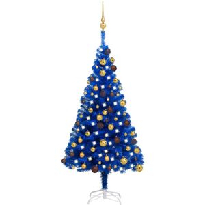 vidaXL Árbol de Navidad preiluminado con luces y bolas azul 120 cm