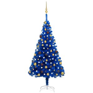 vidaXL Árbol de Navidad preiluminado con luces y bolas azul 150 cm