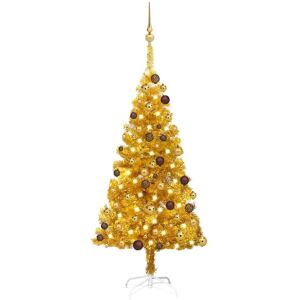 vidaXL Árbol de Navidad preiluminado con luces y bolas dorado 120 cm