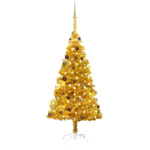 vidaXL Árbol de Navidad preiluminado con luces y bolas dorado 180 cm