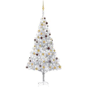 vidaXL Árbol de Navidad preiluminado con luces y bolas plateado 240 cm