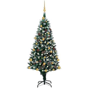 vidaXL Árbol de Navidad helado con luces, bolas y piñas 150 cm