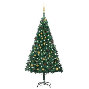 vidaXL Árbol de Navidad preiluminado con luces y bolas verde 210 cm