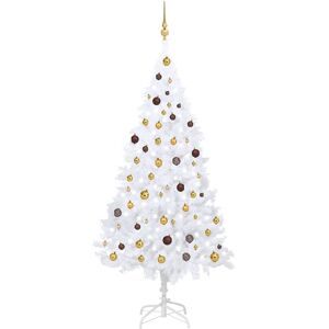 vidaXL Árbol de Navidad preiluminado con luces y bolas blanco 210 cm