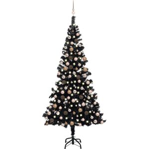 vidaXL Árbol de Navidad preiluminado con luces y bolas negro 210 cm