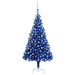 vidaXL Árbol de Navidad preiluminado con luces y bolas azul 210 cm