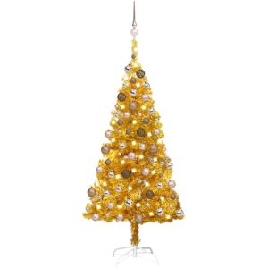 vidaXL Árbol de Navidad preiluminado con luces y bolas dorado 120 cm