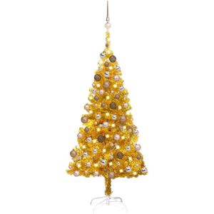 vidaXL Árbol de Navidad preiluminado con luces y bolas dorado 150 cm