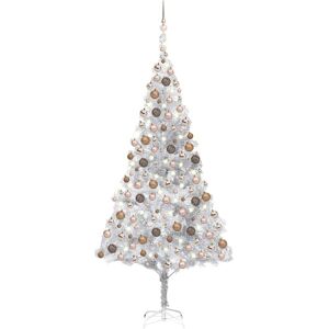 vidaXL Árbol de Navidad preiluminado con luces y bolas plateado 210 cm