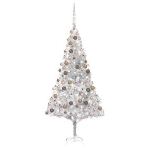 vidaXL Árbol de Navidad preiluminado con luces y bolas plateado 240 cm