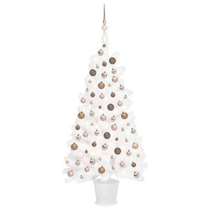 vidaXL Árbol de Navidad preiluminado con luces y bolas blanco 90 cm