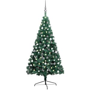 vidaXL Medio árbol de Navidad con luces y bolas verde 150 cm