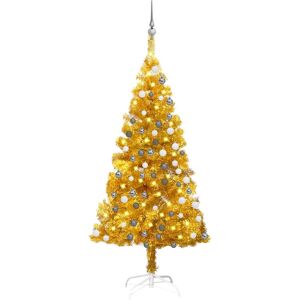 vidaXL Árbol de Navidad preiluminado con luces y bolas dorado 120 cm