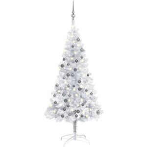 vidaXL Árbol de Navidad preiluminado con luces y bolas plateado 150 cm