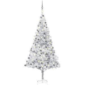 vidaXL Árbol de Navidad preiluminado con luces y bolas plateado 240 cm