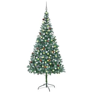 vidaXL Árbol de Navidad helado con luces, bolas y piñas 210 cm