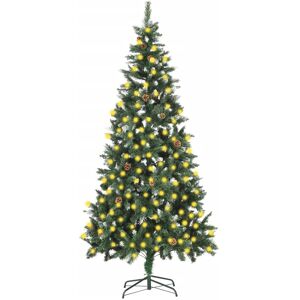 vidaXL Árbol de Navidad artificial iluminado con luces y piñas 210 cm