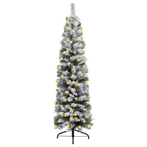 vidaXL Árbol de Navidad delgado con nieve PVC verde 240 cm