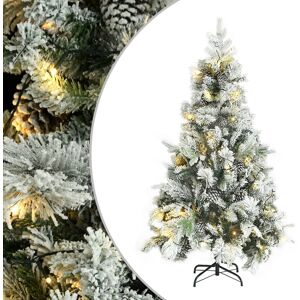 vidaXL Árbol de Navidad con nieve, luces LED y piñas PVC y PE 195 cm