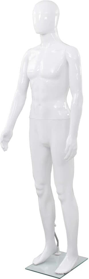 vidaXL Maniquí de hombre completo base vidrio blanco brillante 185 cm