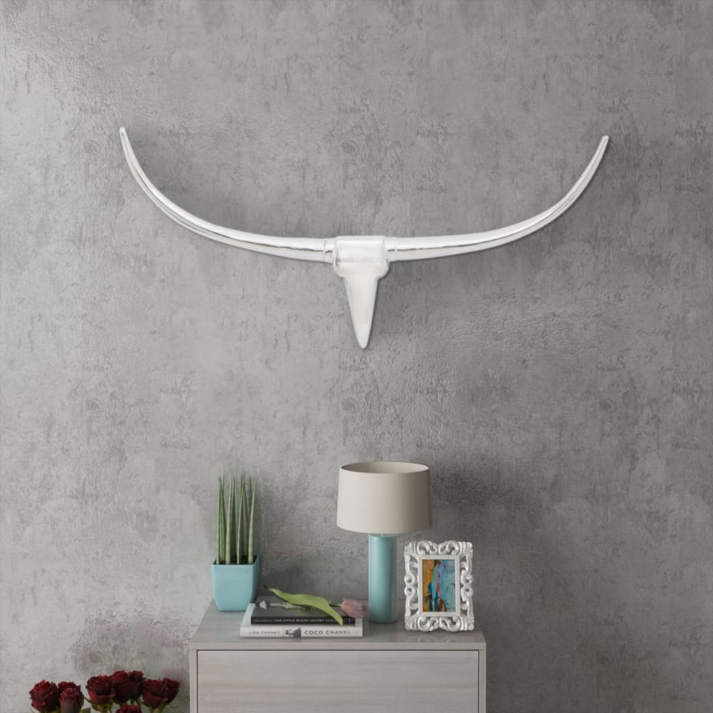 vidaXL Cabeza de toro de aluminio decorativa para pared 96 cm plateada