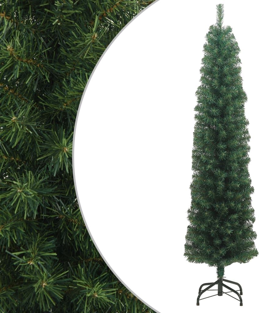 vidaXL Árbol de Navidad artificial delgado y soporte PVC verde 210 cm