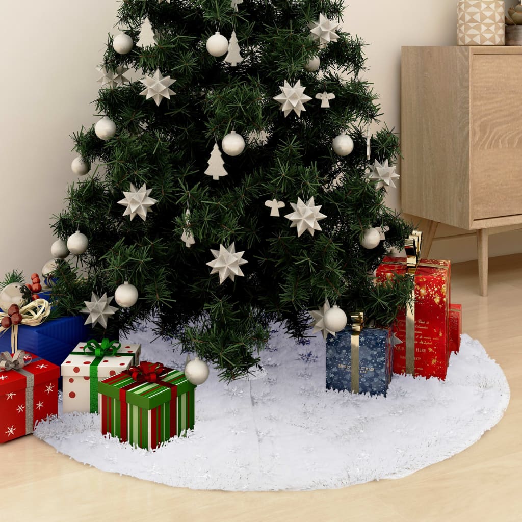 vidaXL Falda del árbol de Navidad de lujo blanca 90 cm cuero sintético