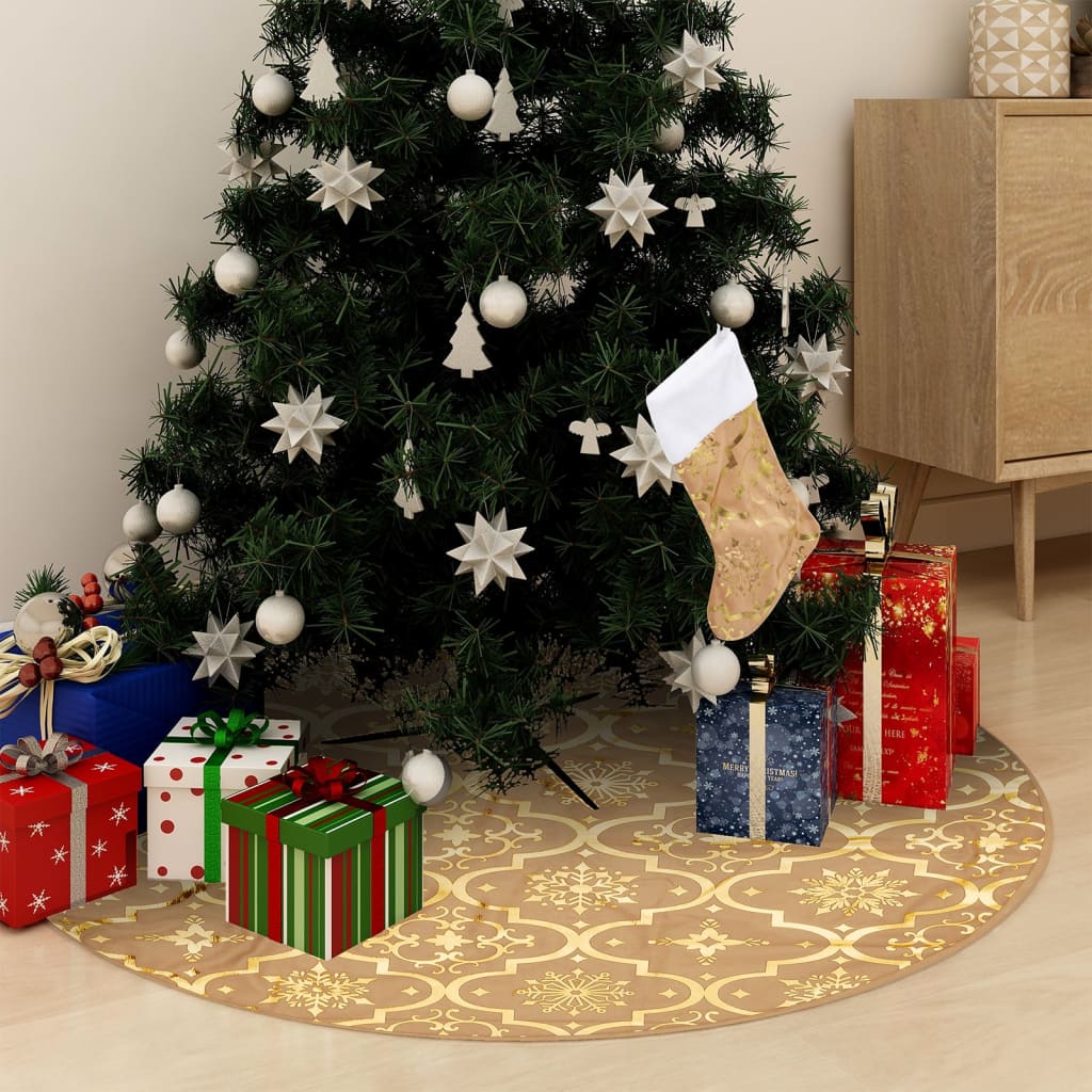 vidaXL Falda del árbol de Navidad lujo y calcetín tela amarillo 122cm