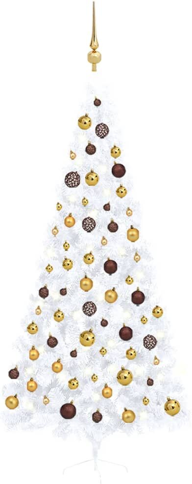 vidaXL Medio árbol de Navidad con luces y bolas blanco 240 cm