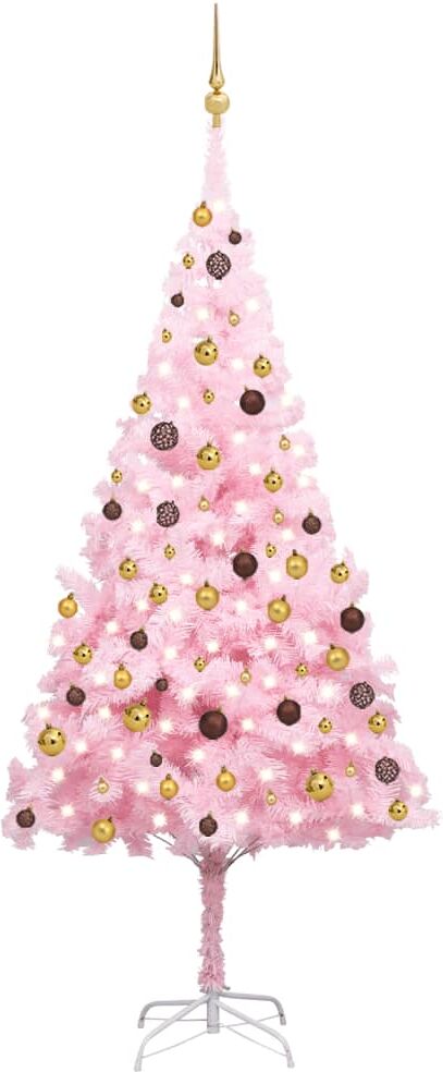 vidaXL Árbol de Navidad preiluminado con luces y bolas rosa 240 cm