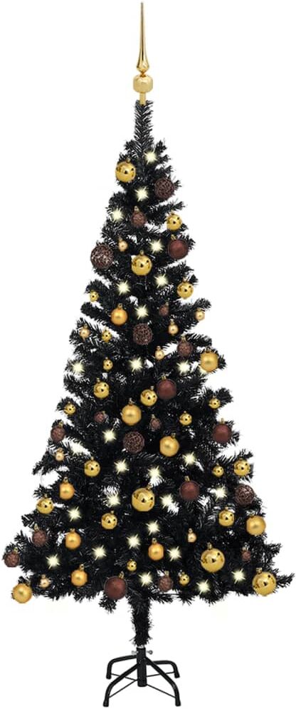 vidaXL Árbol de Navidad preiluminado con luces y bolas negro 120 cm