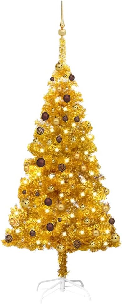 vidaXL Árbol de Navidad preiluminado con luces y bolas dorado 180 cm