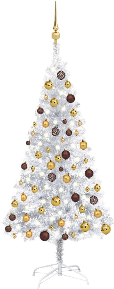 vidaXL Árbol de Navidad preiluminado con luces y bolas plateado 150 cm