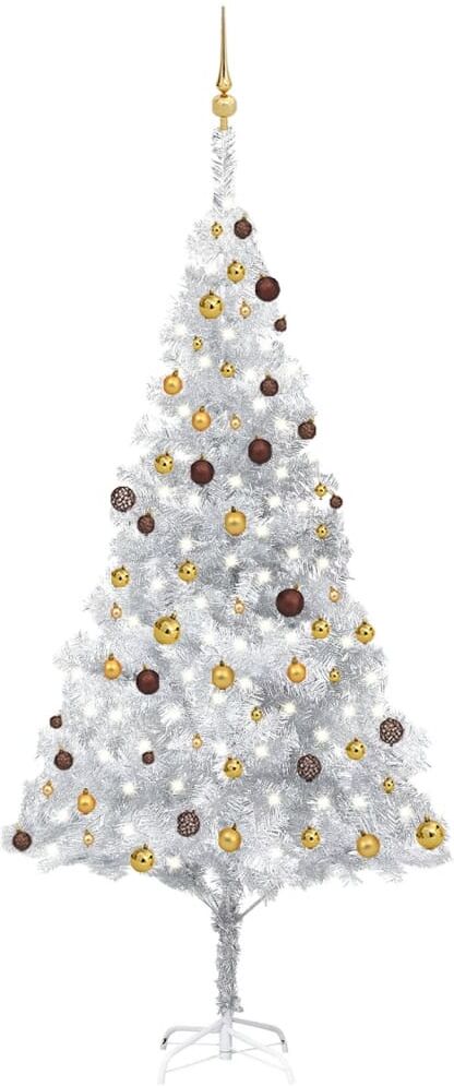 vidaXL Árbol de Navidad preiluminado con luces y bolas plateado 240 cm