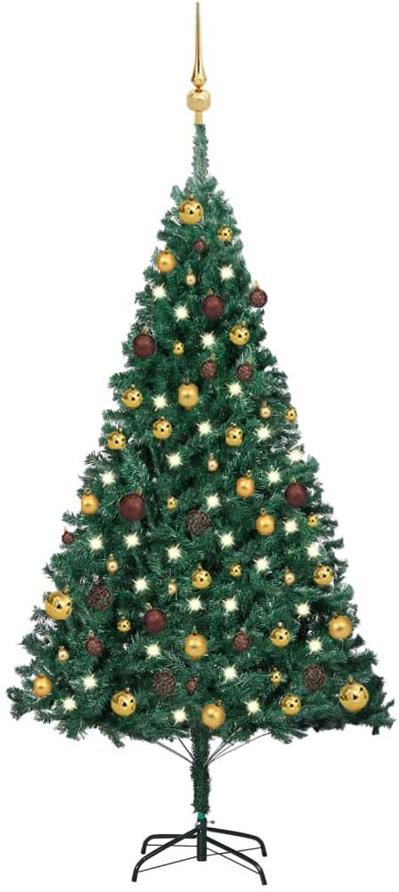 vidaXL Árbol de Navidad preiluminado con luces y bolas verde 150 cm