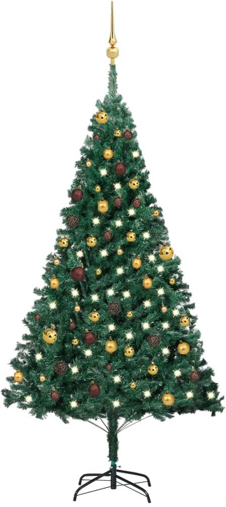 vidaXL Árbol de Navidad preiluminado con luces y bolas verde 180 cm