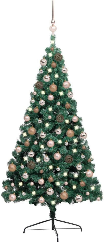 vidaXL Medio árbol de Navidad con luces y bolas verde 240 cm