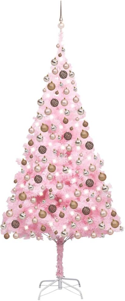 vidaXL Árbol de Navidad preiluminado con luces y bolas rosa 240 cm