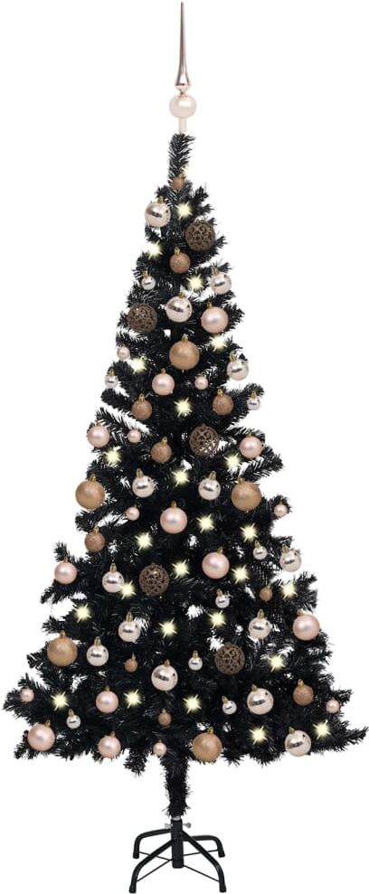 vidaXL Árbol de Navidad preiluminado con luces y bolas negro 120 cm