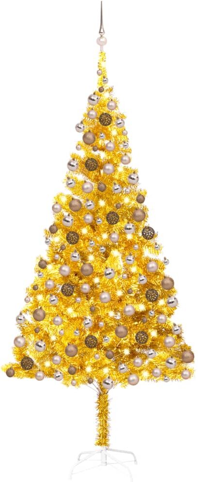 vidaXL Árbol de Navidad preiluminado con luces y bolas dorado 210 cm