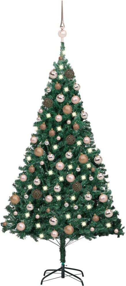 vidaXL Árbol de Navidad preiluminado con luces y bolas verde 150 cm