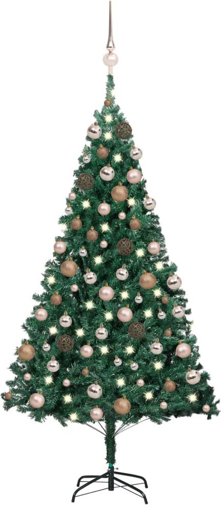 vidaXL Árbol de Navidad preiluminado con luces y bolas verde 180 cm